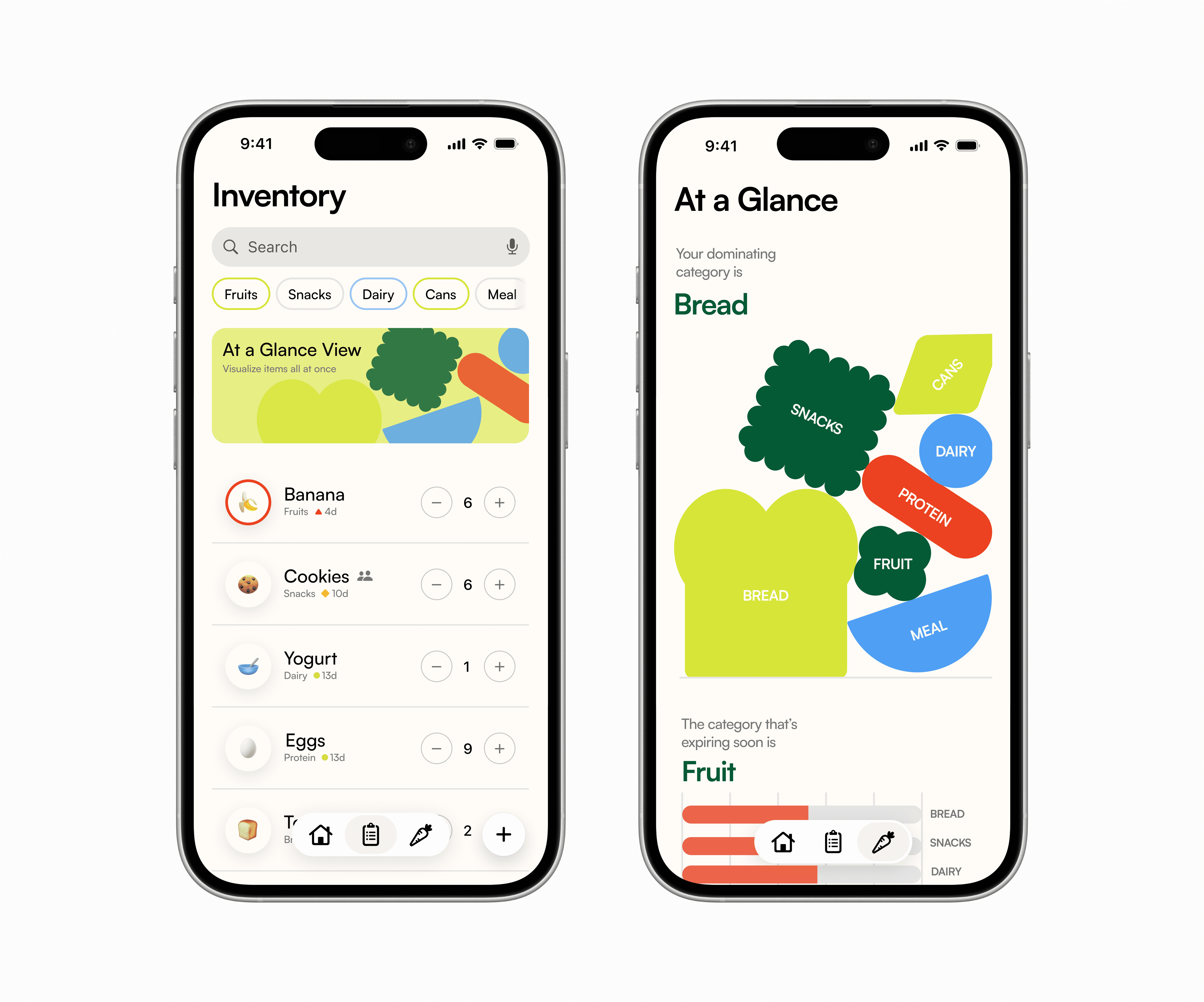 Inventory and freshness tracking screens