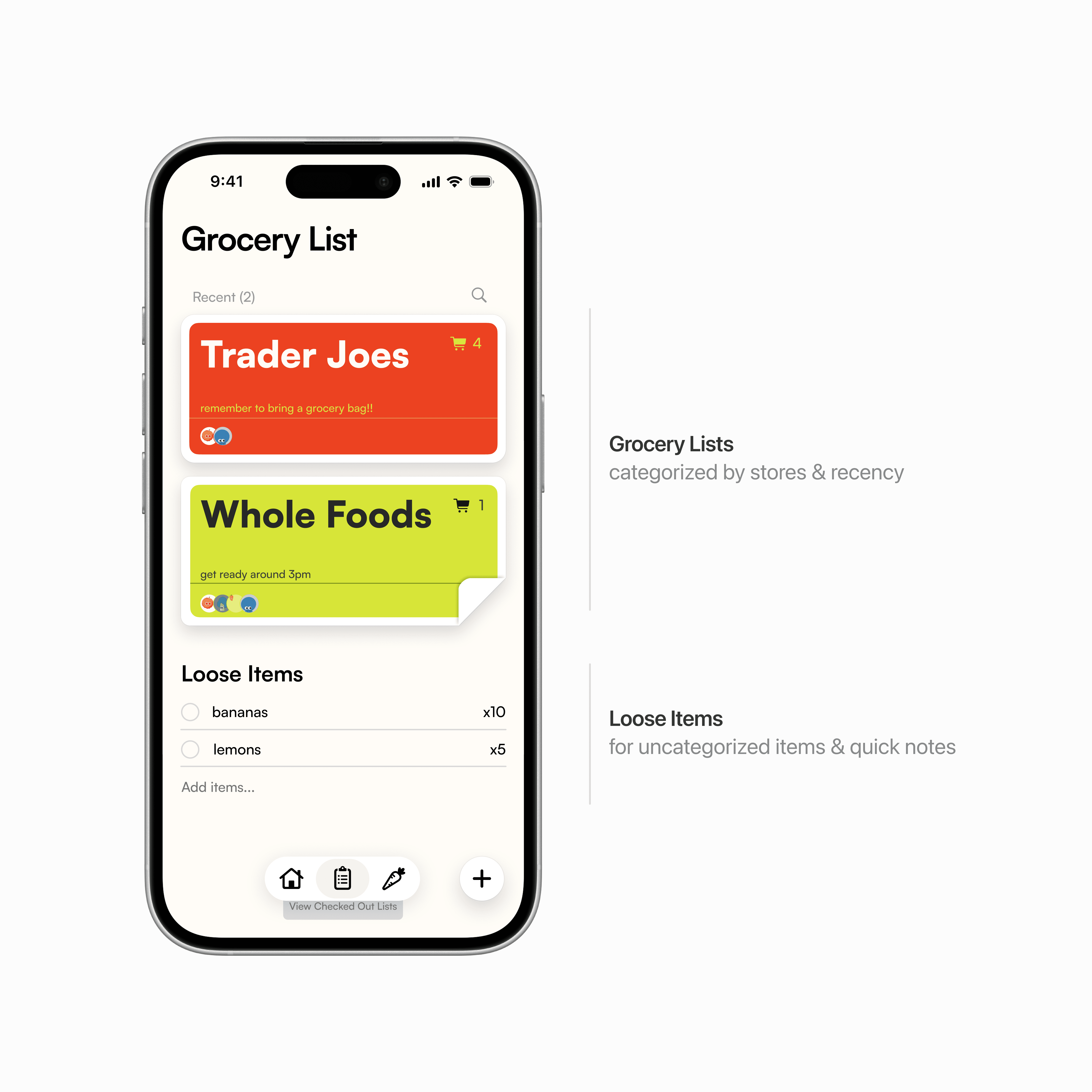 Shop list layout design explorations